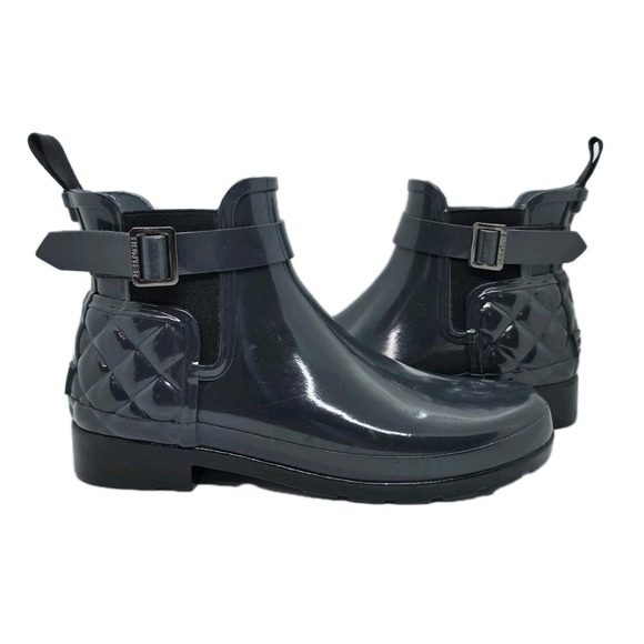 Hunter Shoes - Hunter Original Refined Quilted Chelsea Boots Glossy Slate Gray Women's Size 7